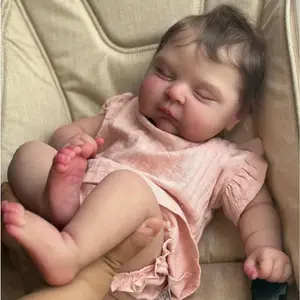 iCradle Lovely Real Look Reborn Baby Doll Girl 20inch 50cm Vinyl Silicone Baby Doll Cloth Body Realistic Newborn Doll Toy for Ages 3+ (Pink Outfit Sleeping Doll)