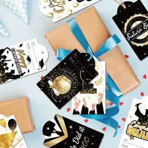 Graduation Gift Cards Set, Suit Decorative Tags, Campus Party Packaging Box Cards, 10 Designs * 6 Sheets + 30m Hemp Rope