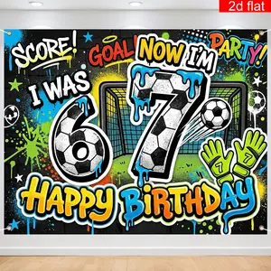 2D Flat Banner, Sports Theme 6/7 Birthday Party Backdrop, Polyester, 'i Was 6 Now I'm 7' Design, Fun '67' Birthday Decoration