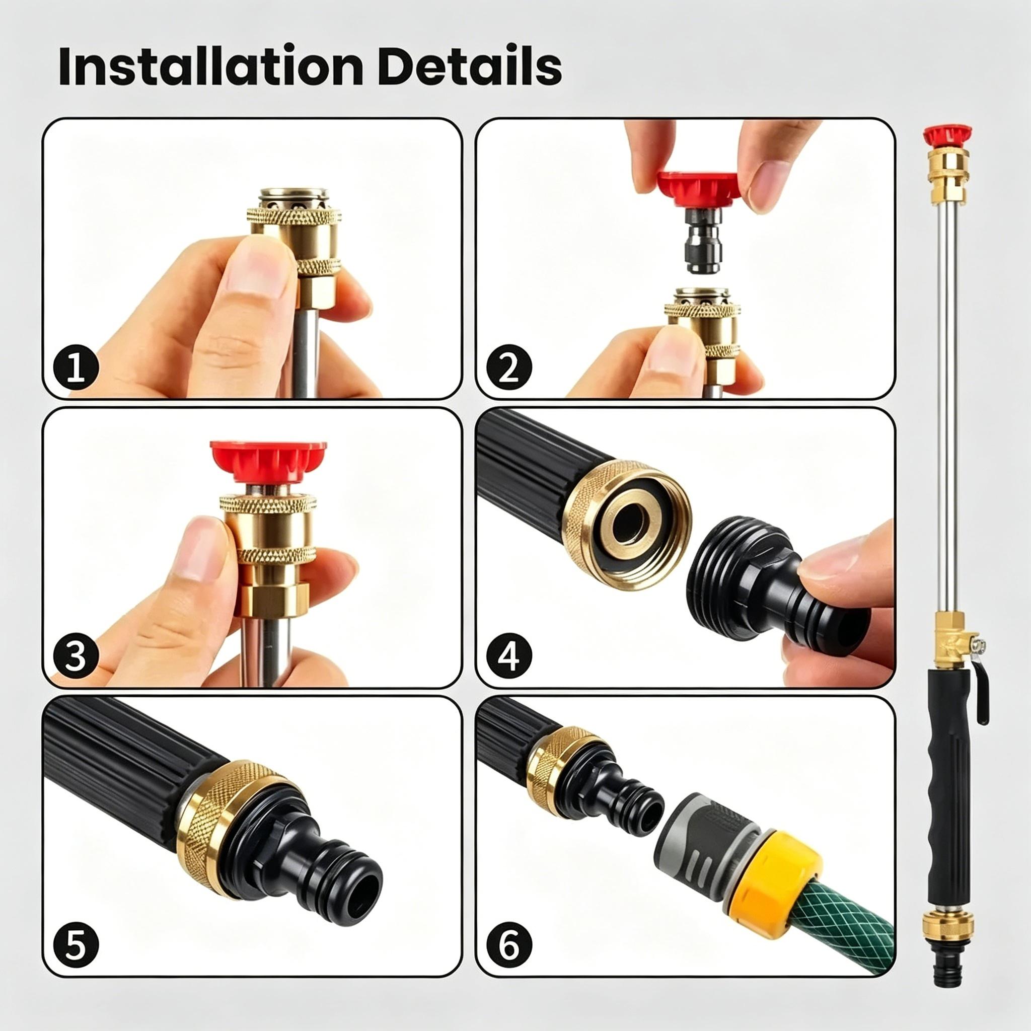 Garden Hose Hydro Jet Power Washer with 2 High Pressure Nozzles & Quick Connectors for Car Wash, Patio and Driveway Cleaning