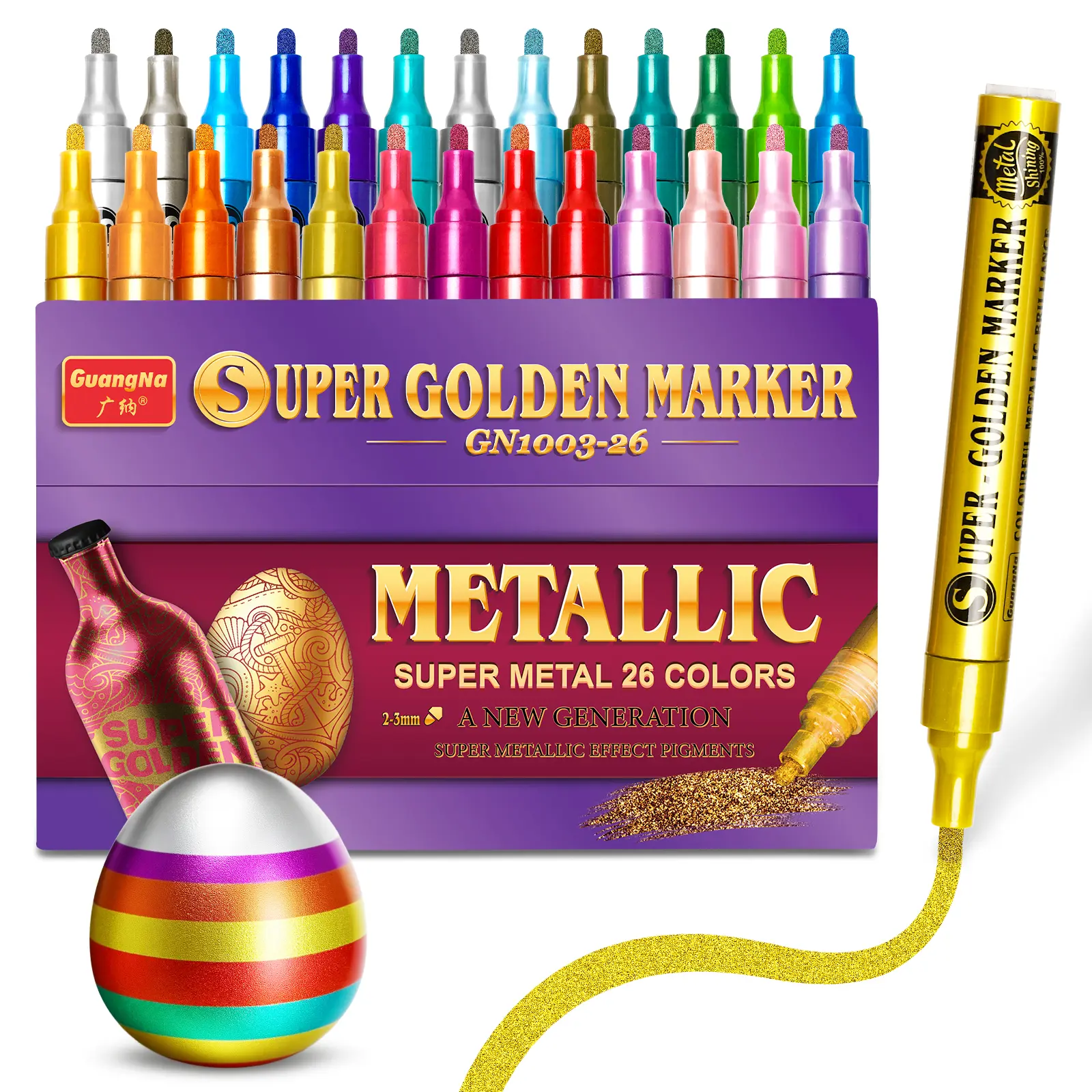 GuangNa Metallic Paint Markers 12/26 Extra Fine Tip Colors for Rock Painting Black Paper Scrapbooking Glass Wood Fabric Card Making Graduation Festival Crafts Bright Acrylic Pigments Waterproof Quick-Drying Dual Functionality Perfect Gift Choice
