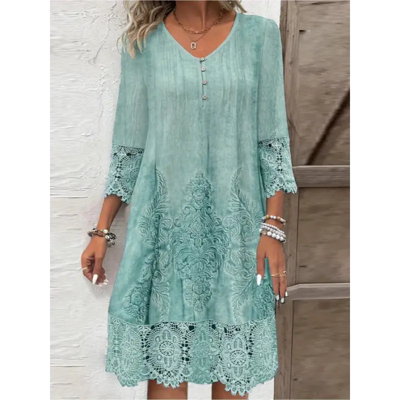 Europe and America Border Spring and Autumn Ladies New Dress Long Dress Printed Lace peja  dress Casual Fabric Polyester Sleeve