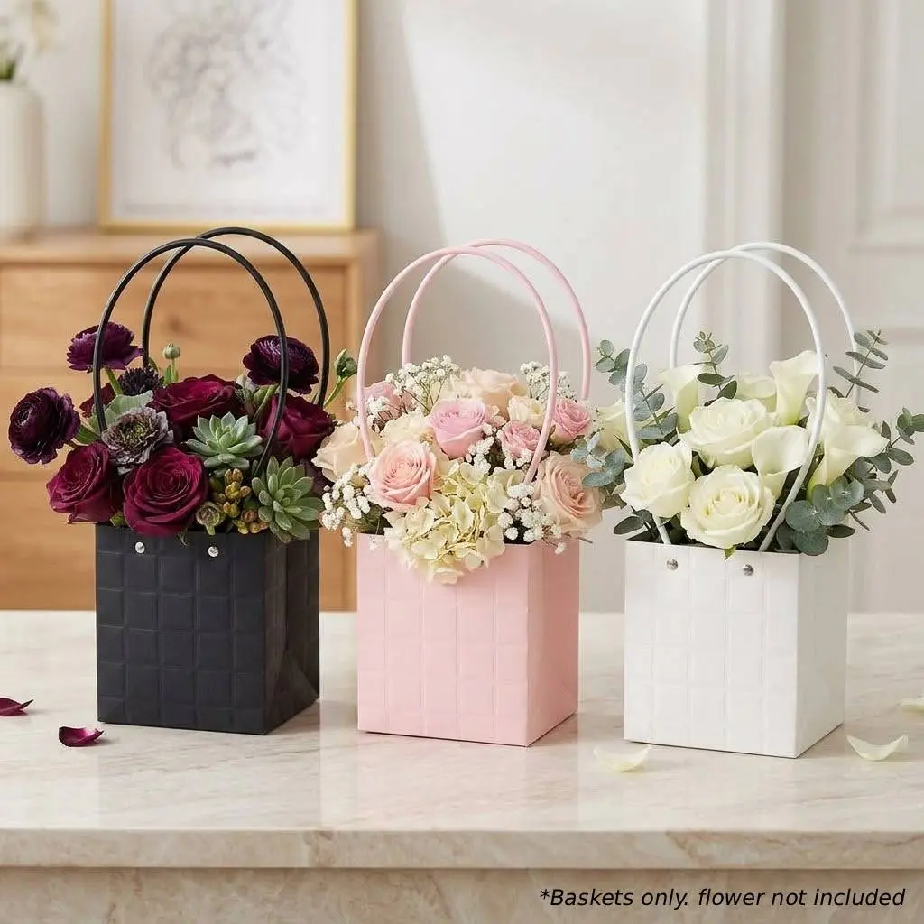 Mother's Day Flower Square Gift Bags/Boxes (5 or 10-Pack) for Arrangements Kraft Paper Floral Wrapping with Handle Waterproof for Graduation Anniversary Fresh Flowers Bouquets Gift Bags