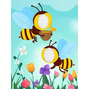 Bee Pattern Backdrop, 1 Count Bee & Flower Pattern Backdrop, Party Game Backdrop, Photo Booth Background, Studio Props for Wedding Birthday Family Party, Banners