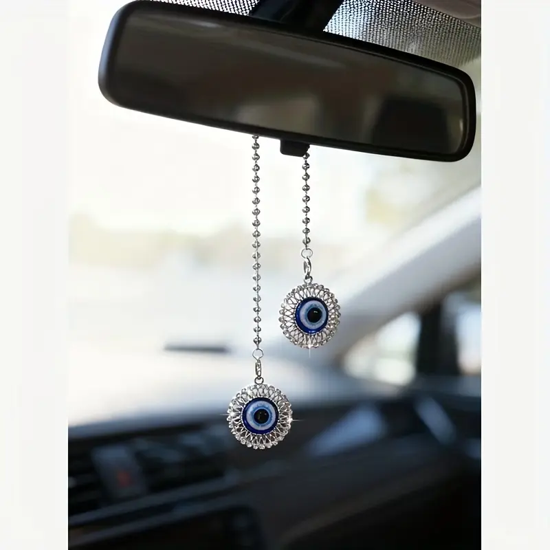 Personalized Car Pendant Rearview Mirror Hanging Ornament, Rhinestone Devil Eye Charm, Elegant Fashion Car Accessory, Car Hanging Decoration, Boujee Car Accessories, Bling Car Accessories, Car Ornaments
