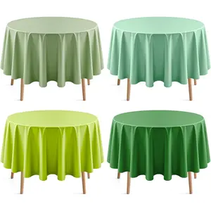 4 count Light Green Series Round Tablecloth, 84" Solid Color  & Spillproof Disposable Plastic Table Cover, Durable Party Tablecloth for Dining, Buffet, Picnic, Outdoor Events