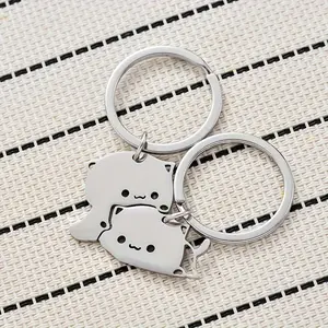 1 pair of sweet and cute cartoon cat keychains, made of stainless steel, suitable for decorating couple charter keys