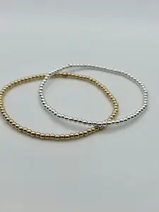 Dainty Gold or Silver Beaded Stretch Bracelet - Simple Bead Design for Everyday Wear