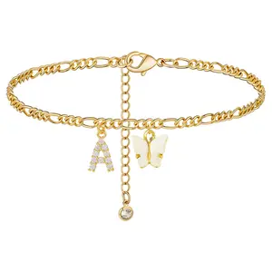 European and American New Fashion White Butterfly 26 Letter Anklet Exquisite Copper Inlaid Zircon Pendant Stainless Steel Foot Jewelry
