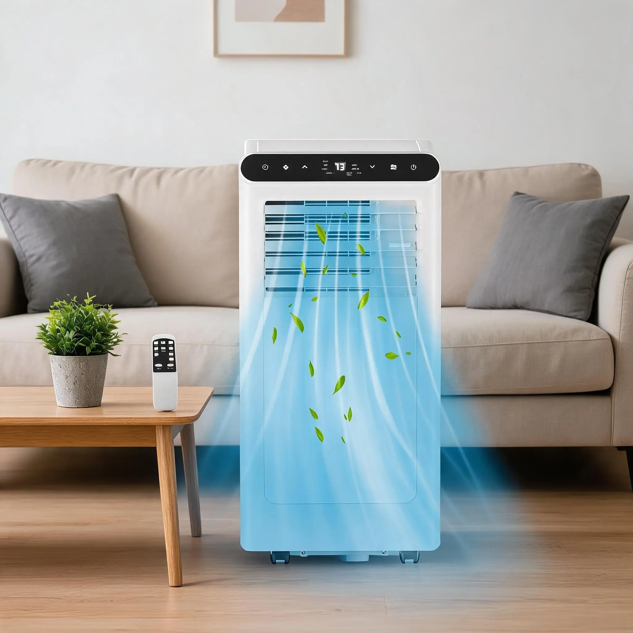 8000 BTUs Portable Air Conditioner for Kitchens & Balconies - Cooling, 350 Sq.Ft. Coverage, Remote Control, 48dB, Dehumidifier, Fan, Sleep Mode, 24H Timer, Installation Kit, DOE Certified, 6.2 CEER, Eco-Friendly White+Black Panel