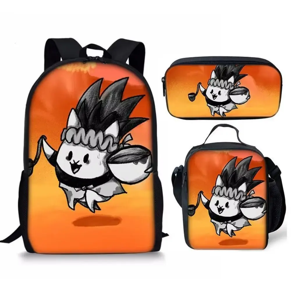 Three Piece Set The Battle Cats Student Backpack Pen Bag Meal Pack