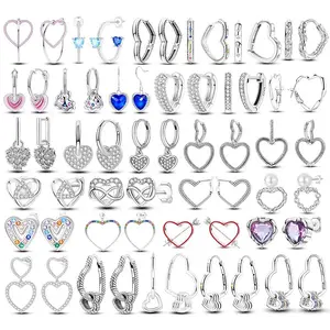 Love Heart Earrings 925 Sterling Silver Original Shining Zircon Heart Hoop Earrings For Women Wedding Anniversary Jewelry Gift