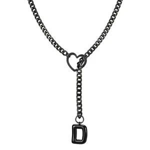 Black Heart Slip Chain Initial Necklaces for Women, Stainless Steel Choker Necklace, Gothic O-Ring Adjustable Lariat Y Necklaces, Punk Cuban Collar Choker Necklace, Halloween Jewelry Gift