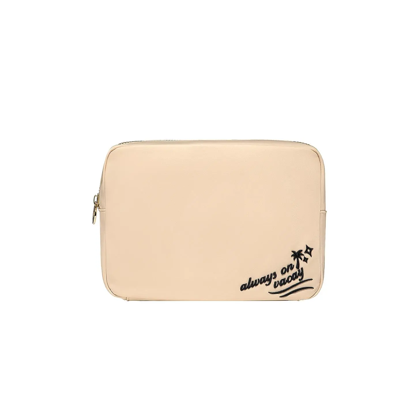 Stoney Clover Lane "always On Vacay" Embroidered Large Pouch in Sand