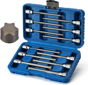 12 count 3/8" Drive Extra Long Torx Bit Socket Set, T10-T60, 5.9" Length, CR-V, S2 Steel, Deep  Bit Socket Set