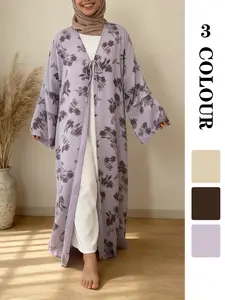 Elegant Women Muslim Printed Open Abaya Home Wear, Lightweight Breathable Polyester Fabric, Comfortable Hijab, Casual Fashion #HijabOOTD #MuslimFashion #ComfortableAbaya