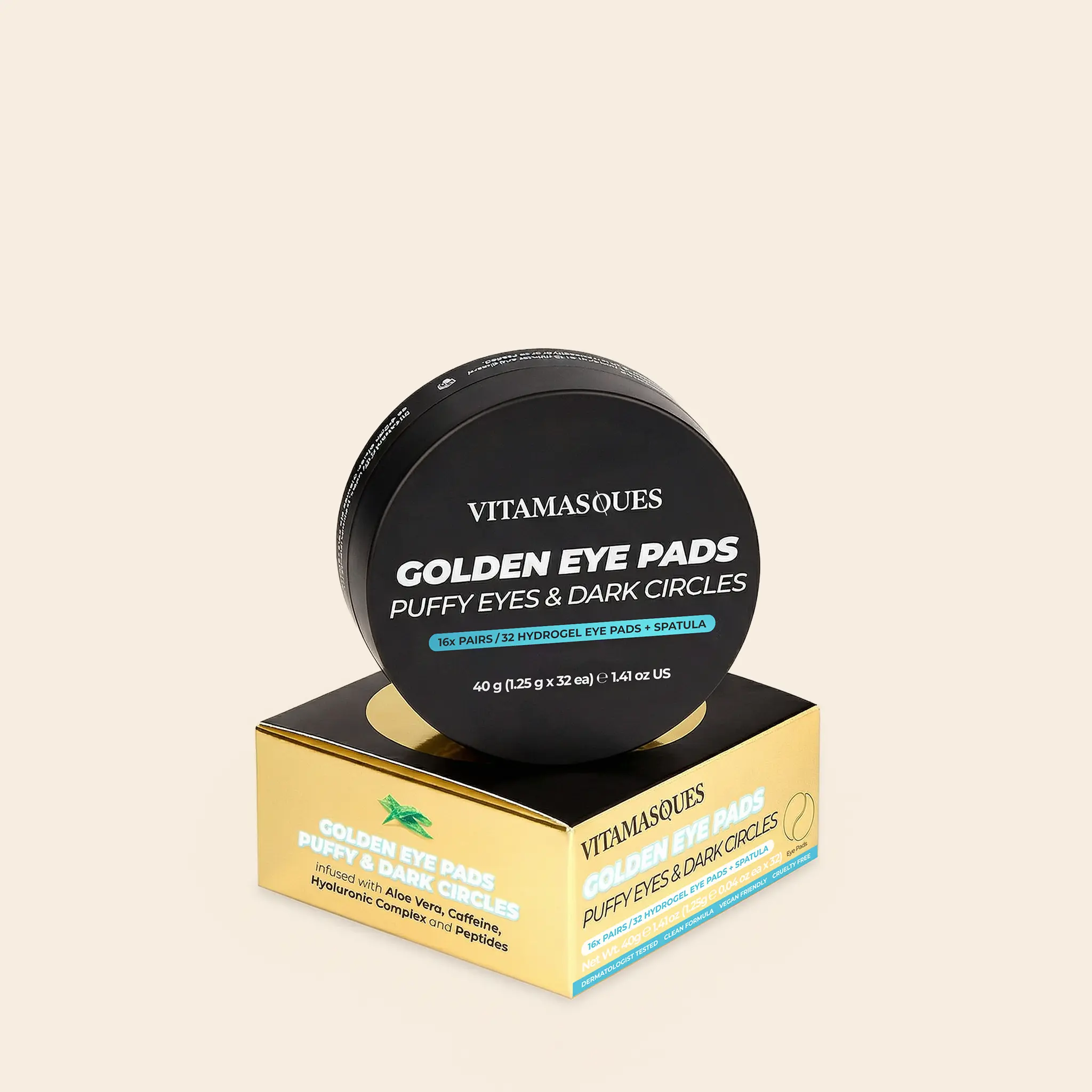 Vitamasques Golden Hydrogel Eye Pads For Puffy Eyes & Dark Circles - Formulated in Korea - 16 Pairs / 32 HydroGel Eye Pads