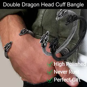 FaithHeart Dragon Head Cuff Bangle For Unisex Stainless Steel Bracelet Viking Style