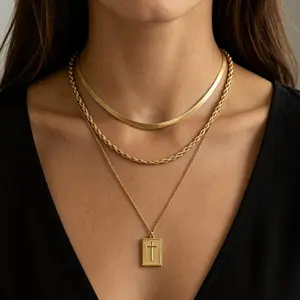 Cross Necklace for Women Non Tarnish - 14K Gold Plated Dainty Cross Layered Necklaces Stack Set Herringbone Figaro Paperclip Chain Necklace Trendy Religious Baptism Faith Jewelry Gifts