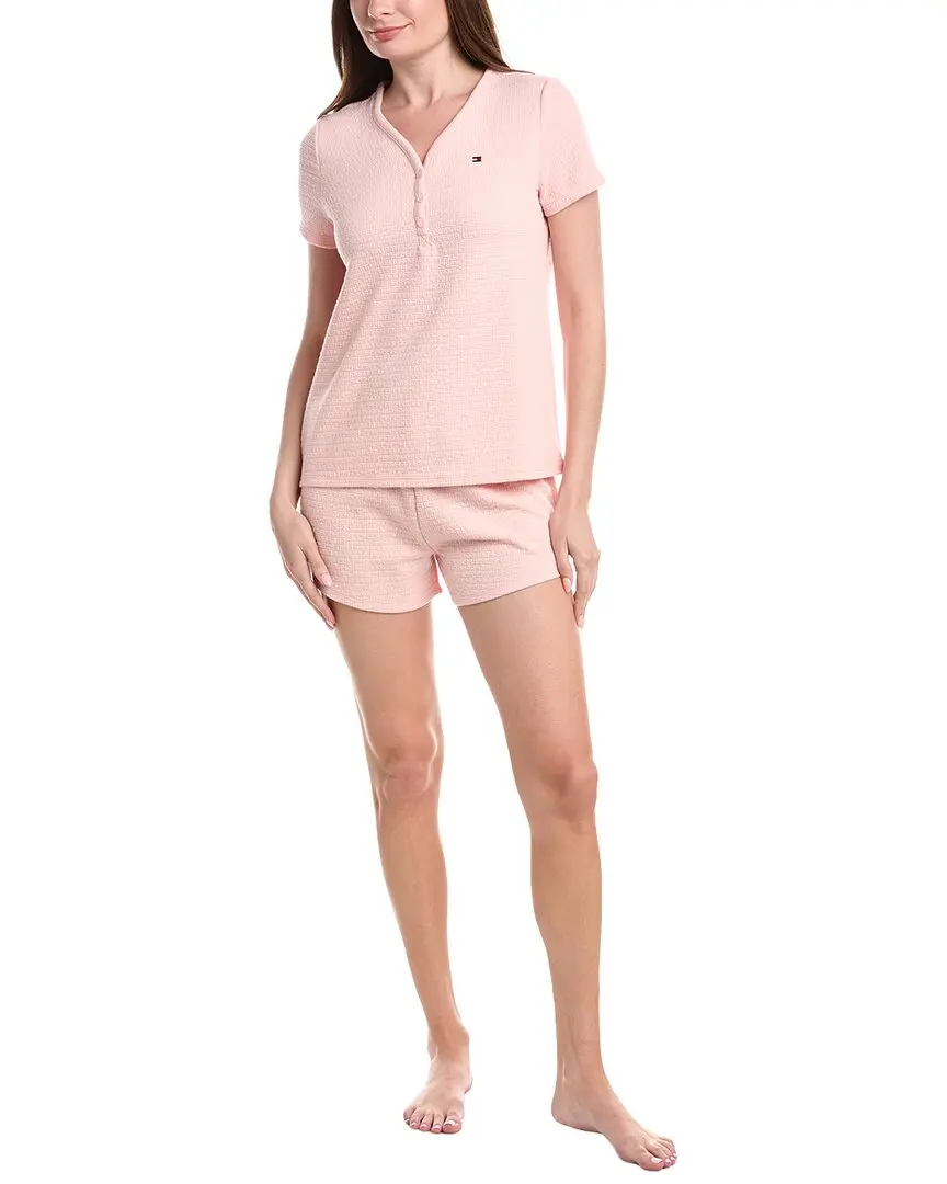 Tommy Hilfiger 2pc Jacquard Missy Henley Shirt & Short Set