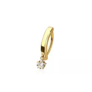 Dangling CZ Crystal Star Hinged Curved Bar Clicker Belly Button Ring - 316L Stainless Steel