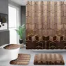 Golden Abstract Geometric 3D HD Bathroom Decor Set - Adjustable Anti-Slip Waterproof Shower Curtain (12 Hooks), Non-Slip Carpet, U-Shaped Toilet Cushion, Toilet Seat Cover, All Seasons Ideal Gift for Bathroom Use