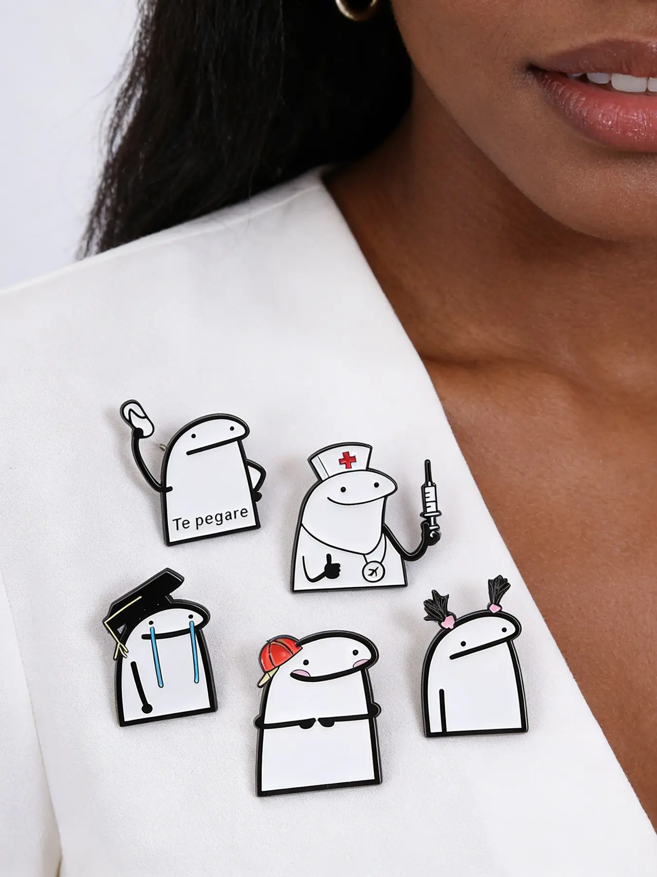 Flork Meme Figure Graduate Te Pegare Enamel Pins Funny Flork Nurse Handheld Syringe Thumbs Up Brooches Lapel Badges Jewelry Gift