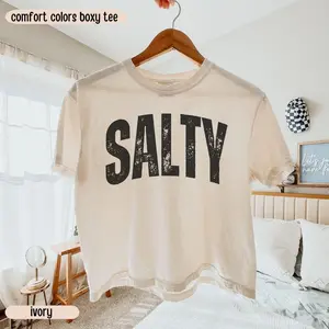Salty Boxy Tee, Women's  Summer Shirt, Comfort Colors Boxy T Shirt, Beach Party Vacation Trip Cropped Tee, Preppy y2k Aesthetic Top, Cute Clothes, Gift for Girl Her Women Mom Daughter
