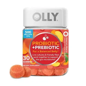 OLLY Probiotic + Prebiotic Fiber Gummy, Digestive + Gut Health Supplement, Peach, 30 Ct