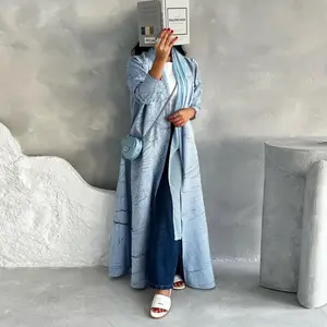 Eid Muslim Abaya Long Coat Women Cardigan Robe Open Abayas Kaftan Islam Arab Outerwear Ramadan Morocco Dubai Print Overcoat