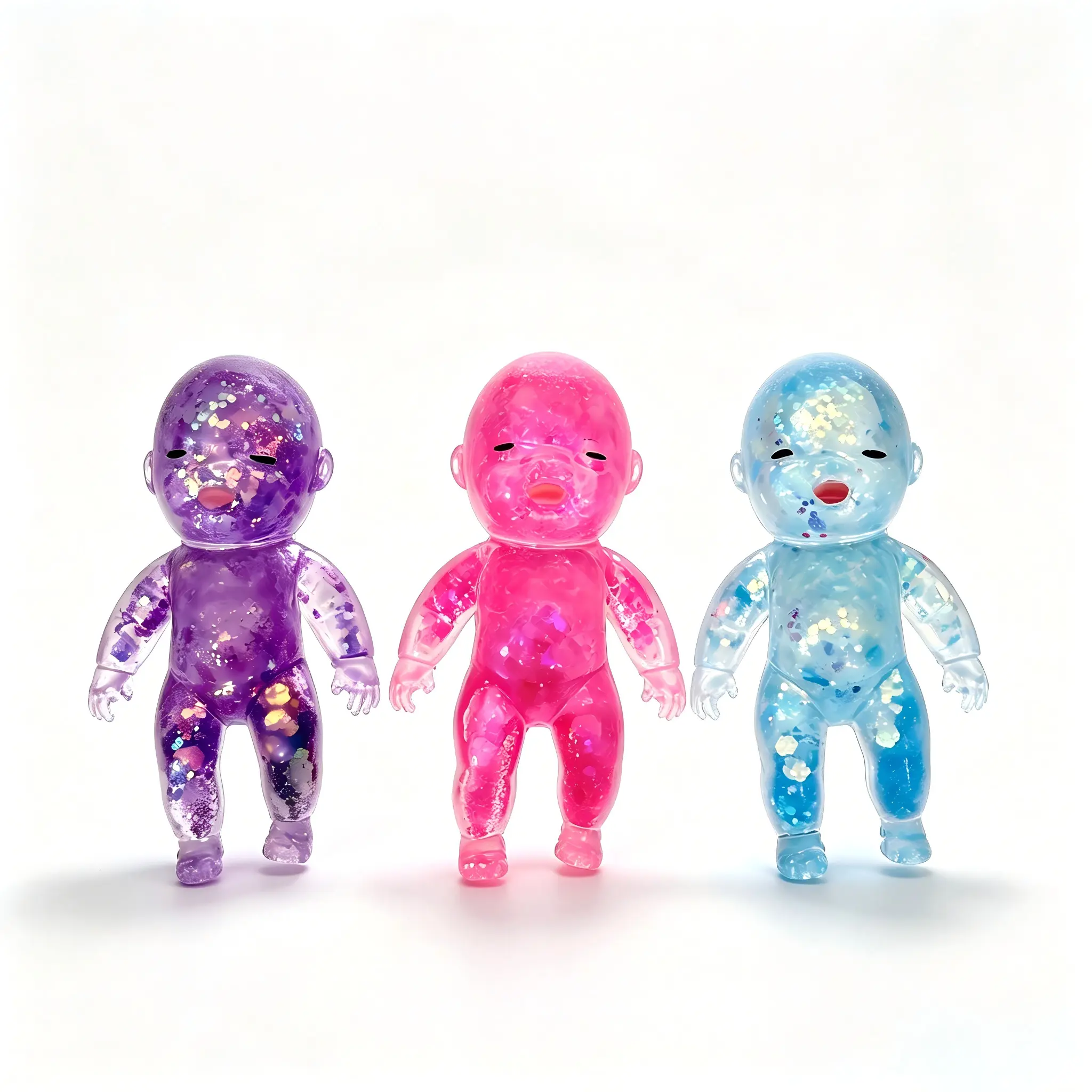 3 Pack Cute Glitter Squishy Toys, Kawaii Baby Shape Sensory Fidget Toys, Soft Squeeze Stress Relief Balls, Desk Decor & Fun Gifts for Teens Adults