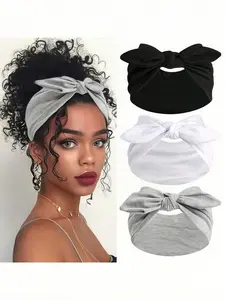 1/3pcs Women's Bow Bunny Ear Headbands, Boho Style Wide Headwraps, Super Wide Cute Rabbit Ear Knotted Headbands, Mother's Day Ladies Headpieces, Easter Bunny Ear Hair Accessories, Spring/Summer Hair Accessories, Summer Sweatband For Women, African Wid