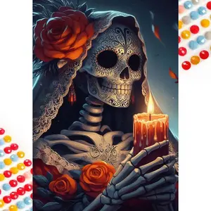 5D DIY Full Drill Round Diamond Painting - Diamond Painting Kit Skull Rose Mosaic Canvas DIY Wall Art, Home Wall Decoration, Suitable for Halloween, Christmas, Birthdays, and Anniversary Gifts