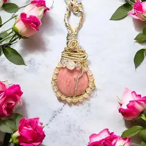 Handmade Wire wrapped Pendant Pink Opal with Milk Quartz