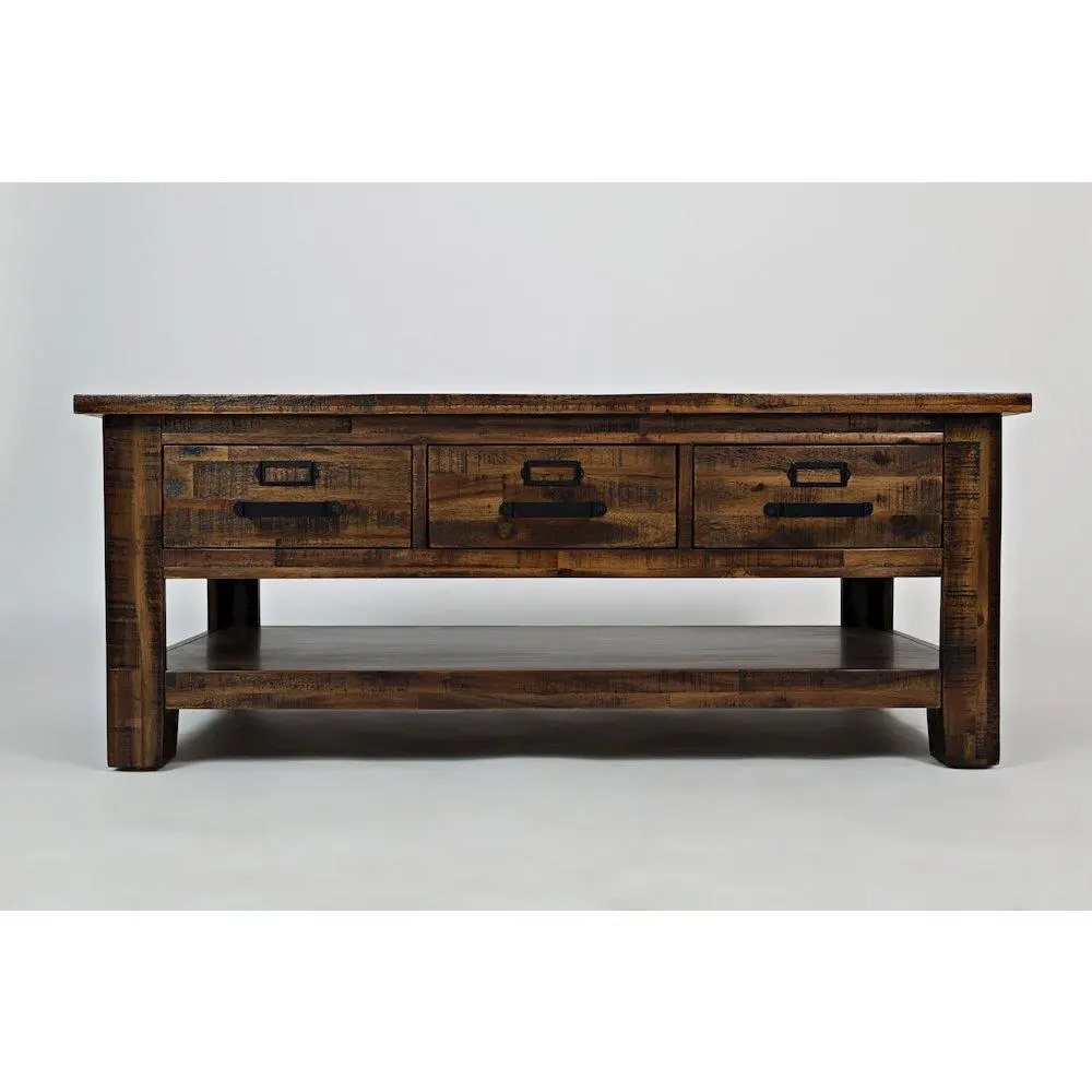 Cannon Valley Distressed Industrial Three Drawer 48" Coffee Table