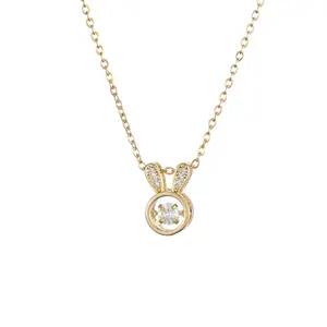 Little rabbit titanium steel zircon rotatable necklace for women gift daily commuting