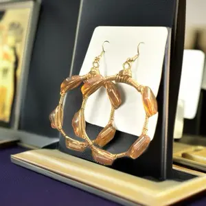 Topaz Gem Cut Hoop Earrings with Gold Accents 18kt Hypoallergenic Hooks for Women's Elegant Daily Wear Diamond Cut Glass Design