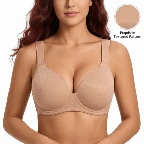 HSIA Joan Comfortzone Floral Print & Solid Soft Non-Padded T-Shirt Full Coverage Unlined Comfortable Underwire Plus Size Minimizer Bra Everyday Bra
