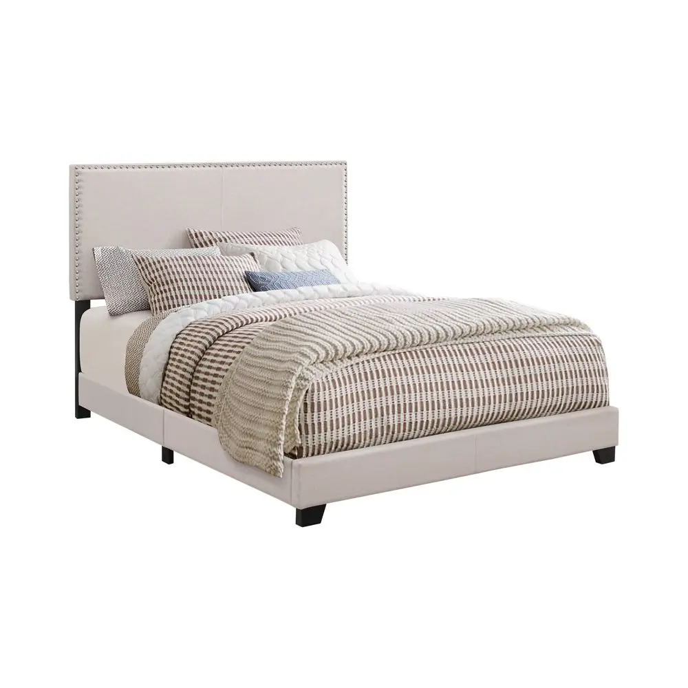 Boyd Soft Framed Twin Upholstered Panel Bed, Ivory Metallic Indoor Furniture for Modern Bedroom