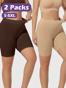 2-Pack Women's Shapewear High-Waisted Shorts, S-5XL Plus size，Tight-Fit Bare-Look Stretchy Sports Pants, Premium Smooth Stretch Fabric, Seamless Design