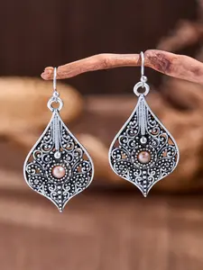 Vintage Western Ethnic Style Hollow Water Drop Pattern Imitation Pearl Alloy Earrings, Bohemian Women's Jewelry, Daily Wear/gift