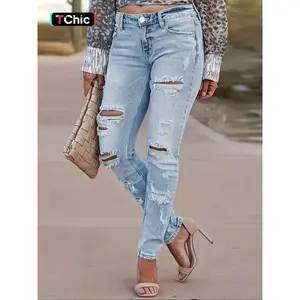 Women’s autumn–winter low-rise ripped trendy casual leggings, holiday style, fashionable and versatile, womenswear