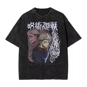 valentine shirts Hot Manga Jujutsu Kaisen T Shirt Gojo 1Satoru Print Tshirt Vintage Washed Streetwear Men Women Clothes Cotton Oversized Tee Shirt