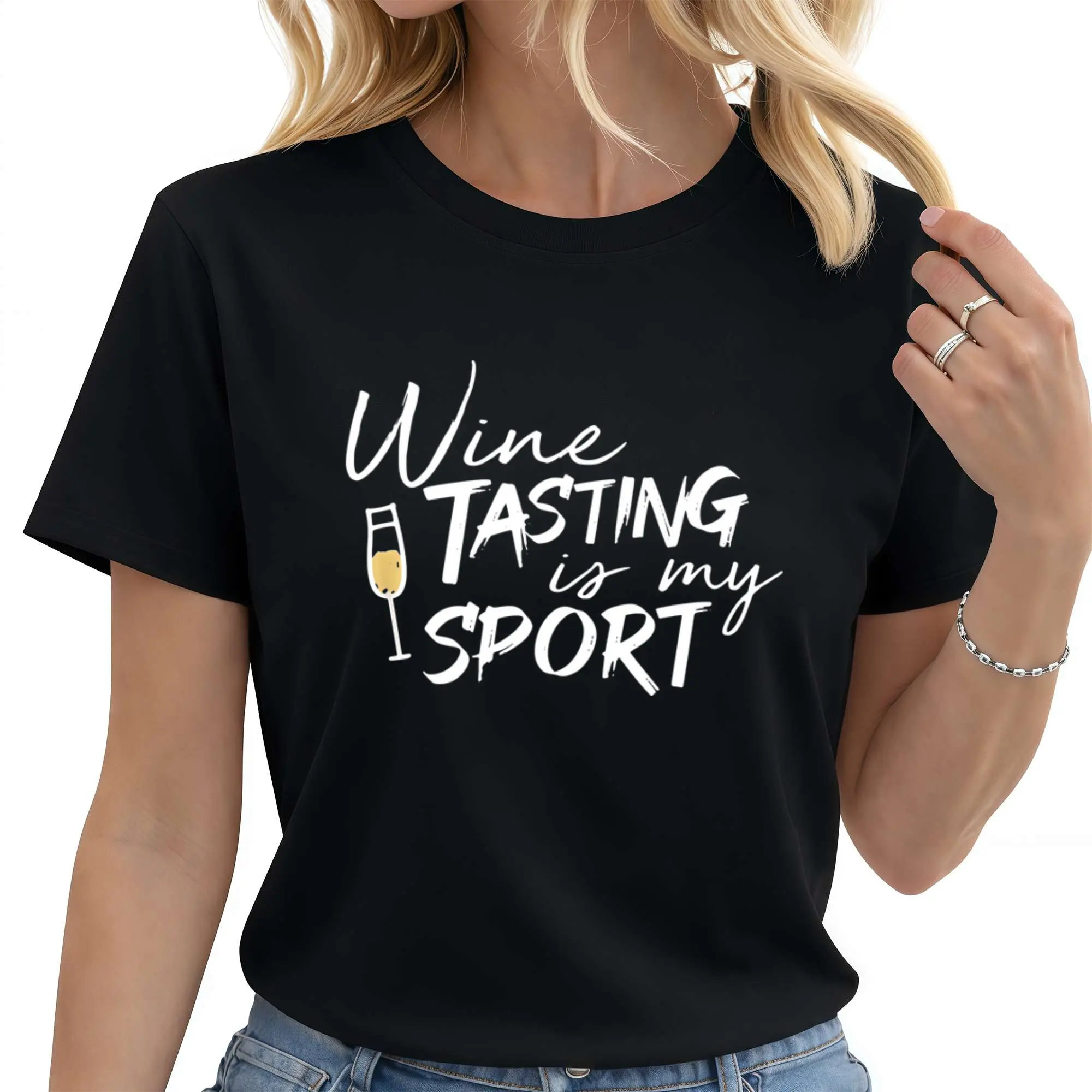 Womens Wine Tasting Is My TShirt Retro Wine Lover Tee with Champagne Glass Graphic G Casual Shirt for Wine Enthusiasts Parties Daily Wear Funny Gift for Oenophiles PLUSi01Crew Neck Short Sleeved Top Suitable for All Seasons Casual and Versatile Breathable