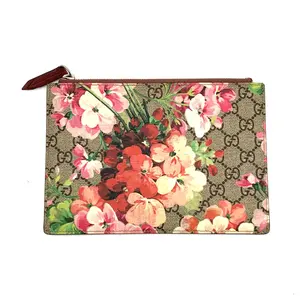 Pre-owned GUCCI Coated Canvas Clutch Zipped Pouch Blooms Print GG #3694