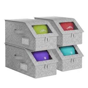 Foldable Baseball Cap Organizer 2-Pack – Stackable Hat Box with Clear Window, Dust-Proof & Space-Saving Closet Storage for Baseball Caps, Toys, Socks(Grey)