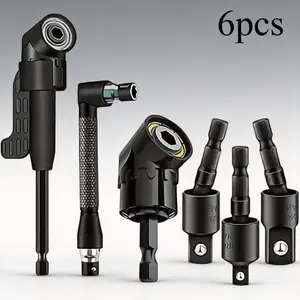 Right-Angle Drill Bit Accessory Set(6pcs), Including 3x 360 °   Rotatable 1/4", 3/8" & 1/2" Impact-Grade Socket Adapters, 2x 105 °   Hex Shank Angle Adapters & 90 °   Right-Angle Drill Bit, Heavy-Duty Tool Kit