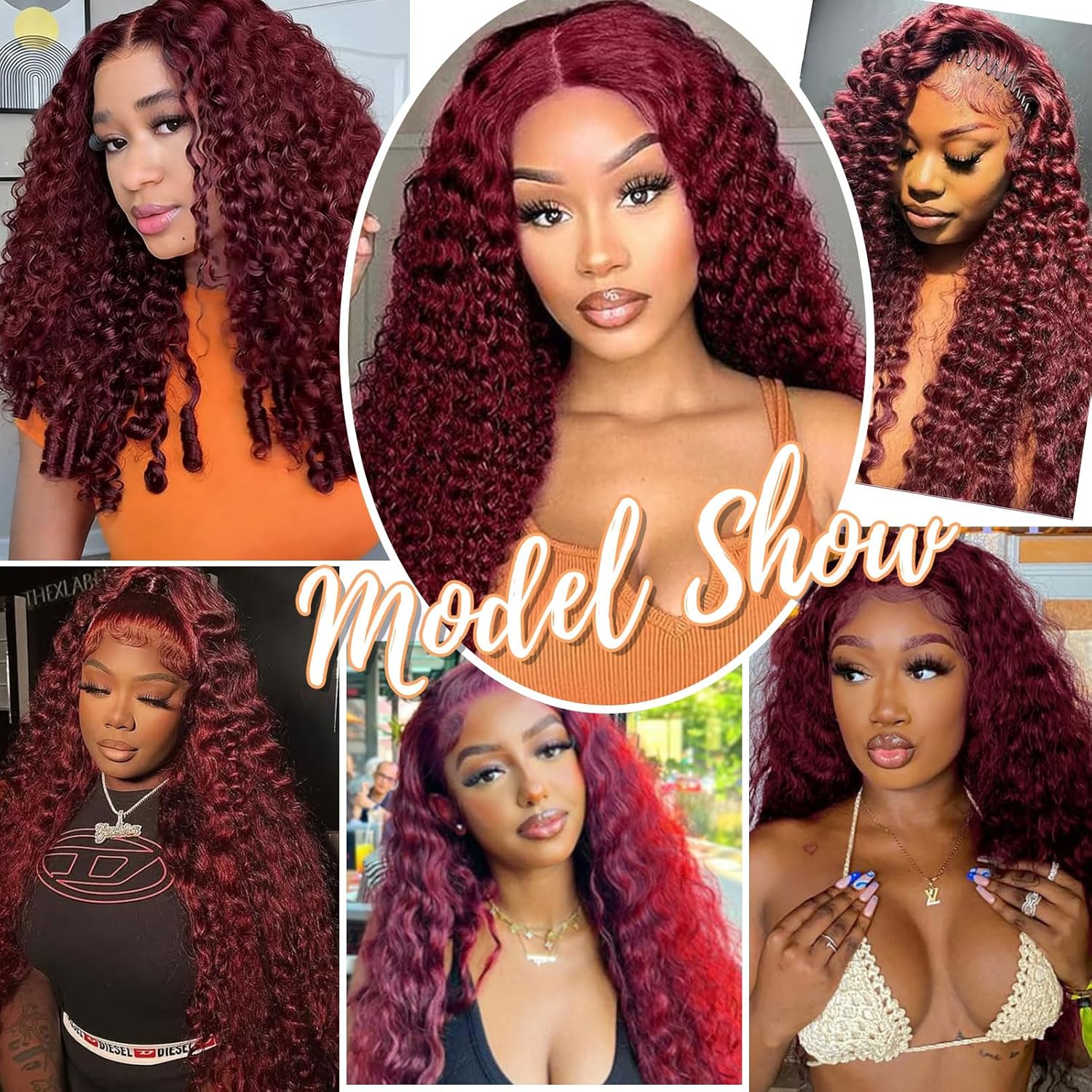 Bling Hair Burmese Curly Wig Human Hair 13x6 99J Burgundy Lace Front Wigs Human Hair 180% Density HD Lace Frontal Wigs Pre Plucked Virgin Remy Hair Burgundy Wig
