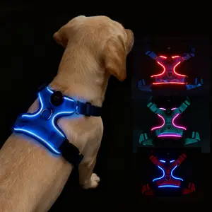 Light Up Dog Harness, No Pull LED Dog Harness with Handle, Rechargeable Lighted Safety Vest for Small Medium Large Dogs, Adjustable Soft Dog Lights for Night Walking