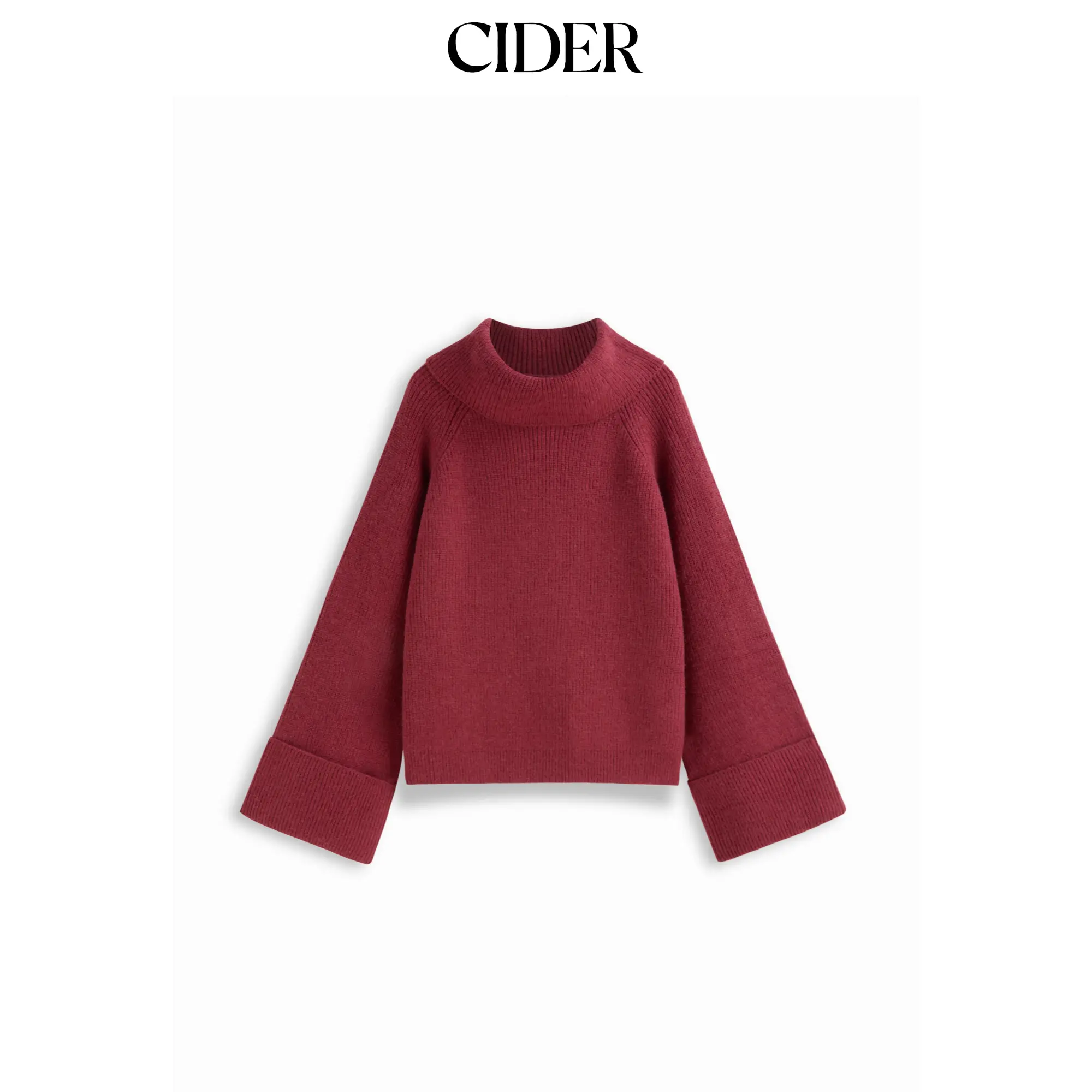 Cider Women's Knit Turtleneck Bell-Long Sleeve Soft Cardigan Top, Women's Clothes, Knitwear, Tops, Longsleeves Soft Cardigan, High Neck, Pullover, Casual